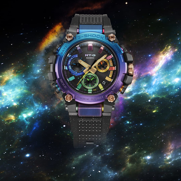 Galaxy Inspired G Shock MTGB3000DN 1ADR with Nebula Gradient and Rainbow Dial